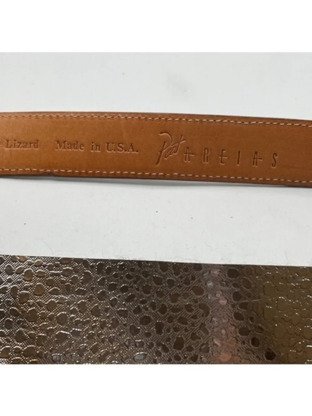 Pat Areias Vintage Genuine Lizard Brown Waist Belt Strap Unisex Size 28 USA